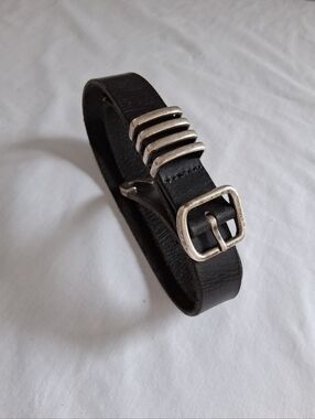 G-STAR RAW Leather Belt Black Silver Tone Metal Buckle  Men's Size 80 / 32